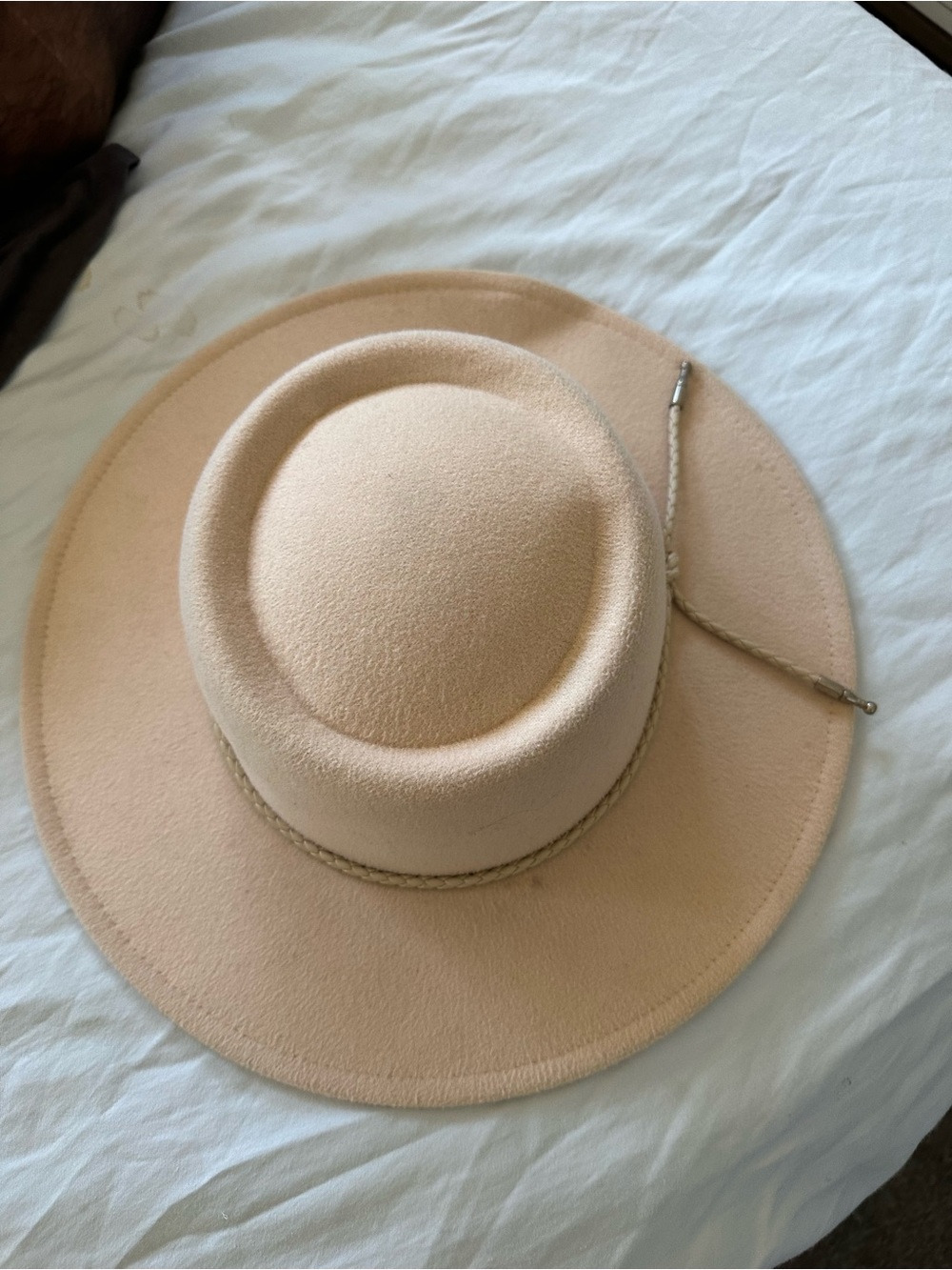 Frye Wide Brim Felt Hat in Light Beige with Braided Band